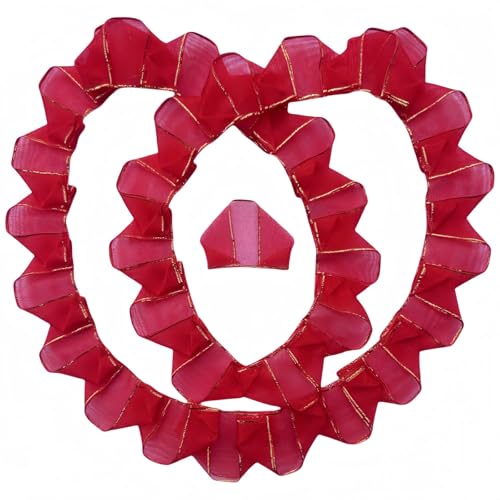 100 Stück Tüll-Spitzenbänder, vorgefertigte ewige Rosenblätter mit goldenem Rand, Chiffon, halbfertig, schnell DIY, gebrauchsfertig für Montage, Festivalsträuße, Hochzeit/Valentinstag (rot) von LatinaFlorista