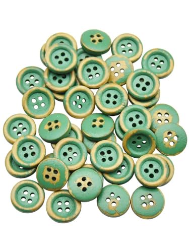 Lationday 30/ 50PCs 15mm Natural Wood Piping Edging Wooden Buttons Green Sewing Accessories For Shirt Handmade Shabby Frayed 4 Holes 30PCs 50PCs von Lationday
