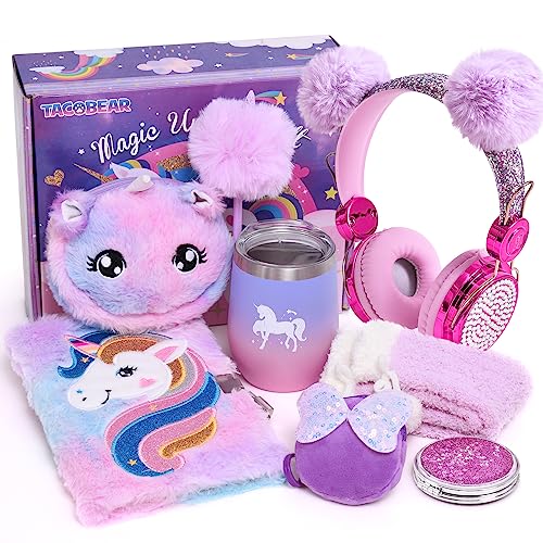 Einhorn Geschenke für Mädchen 6 7 8 9 10 Jahren Verdrahtet Kopfhörer Kinder Notizbuch Plüsch Brieftasche Socken Wasserbecher Treibsandspiegel Spielzeu Kindergeburtstag von Latocos