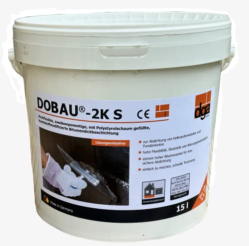 Dobau 2 KS Bitumen Dickbeschichtung 15 Liter. Abdichtung, Spachtelmasse für Kellerwände und Fundamente. Hochflexibel, Alterungsbeständig und schnell trocknend. Lösemittelfrei von Latzel Dämmstoffe
