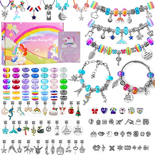 LauCentral Geschenk für Mädchen, 5 – 12 Jahre, Kinder, Spielzeug, Armband mit Anhängern, Schmuck, Schmuckbastelset zum Selbermachen, Kreativset, Geschenkidee (164-teilig) von LauCentral