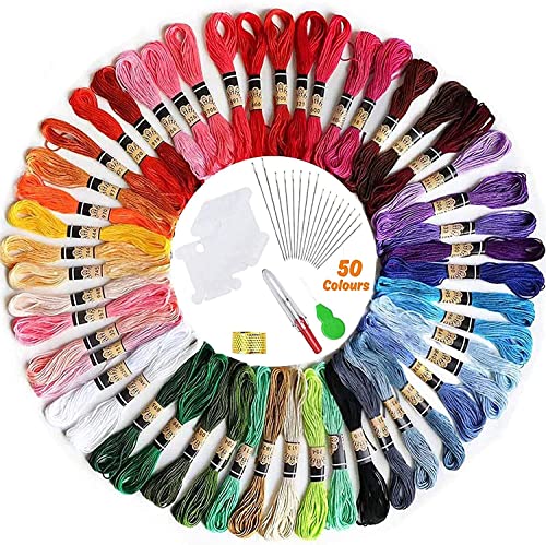 elloLife Stickgarn, zufällige Farben, Baumwolle, Stickgarn, Freundschaftsarmbänder, Set mit 12 Spulen, Organizer für Anfänger und Erwachsene, zum Stricken von Kreuzstichprojekten (50 Knäuel) von LauCentral