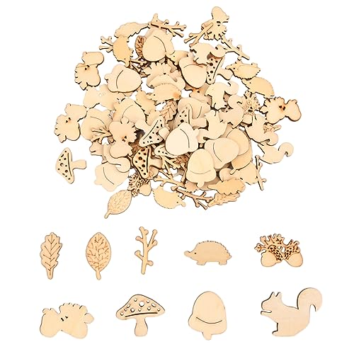 Laughhe 100 Stück Holztiere and Pflanzen zum Basteln Holzscheiben Scheiben Holzstücke zum Basteln Mini Holzformen Holz Ausschnitte Holz Verzierung für DIY Handwerk Tischdeko Scrapbooking von Laughhe