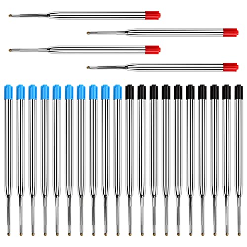 Laughhe 24 x Kugelschreiberminen Großraumminen G2-Format, 1,0mm Austauschbare Kugelschreiber Minen, Metall Kugelschreiber Ersatzmine, Kugelschreibermine Set, Schreibfarbe Blau Schwarz Rot von Laughhe