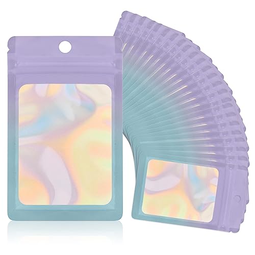 Laughhe 50 Stück Holografisch Folien Tasche, 7.5x 12 cm Folienbeutel Wiederverschließbare Tasche mit TransparentemFenster für Partygeschenke Lebensmittelaufbewahrung (rosa+blau) von Laughhe