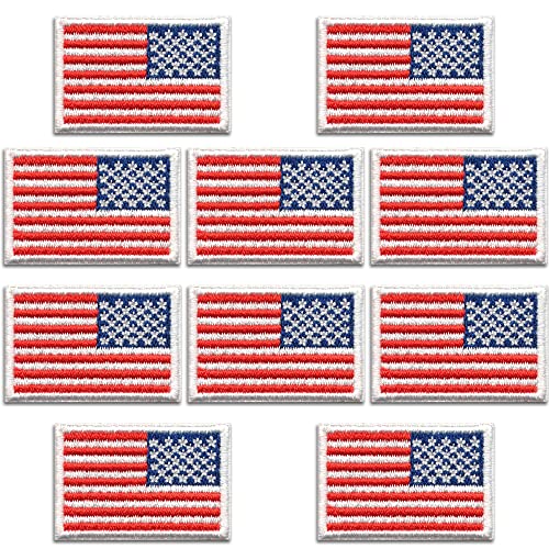 Aufnäher mit kleiner, umgekehrter amerikanischer Flagge (10er-Pack), bestickt, USA, US-Flagge, Aufnäher, für Stoff, Uniform, Hut, Rucksack, Jacke, Hose usw. (Rückseite kleine amerikanische Flagge) von Laughing Lizards