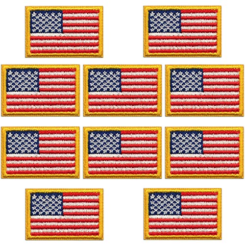 Aufnäher mit kleiner amerikanischer Flagge mit goldener Bordüre (10er-Pack), bestickte USA-Flagge, zum Aufbügeln, Aufkleben oder Aufnähen auf Uniformen, Hüte, Rucksäcke, Jacken, Hosen und Accessoires. von Laughing Lizards