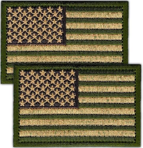 Laughing Lizards Green OD American Flag (2er-Pack) Olive Drab Green Iron on Patches Camo Army United States of America Patch US Ranger Flag Patch für Uniformen, Hüte, Rucksäcke usw. (Grün/Hellbraun) von Laughing Lizards