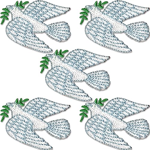 Laughing Lizards Dove Patches (5er-Pack) religiöse Aufnäher zum Aufbügeln, bestickte Applikation – Verzierungen für Kleidung, Jacken, Rucksäcke und Dekorationen (5 Stück Friedenstaube) von Laughing Lizards