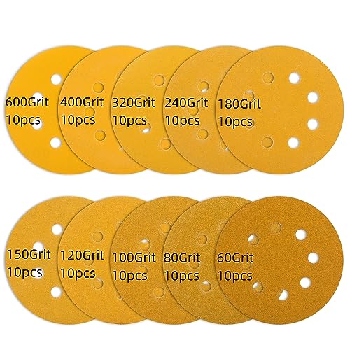 100 Stück Schleifpapier 125mm Klett, 8 Löcher Rund Schleifscheiben, Schleifblätter Set Exzenterschleifer Mischkorn, je10x: P60 - P600 100 Stück Schleifpapier 125mm Klett, 8 Löcher Rund Schleifscheiben, Schleifblätter Set Exzenterschleifer Mischkorn, je10x: P60 - P600 von Lauqikcat