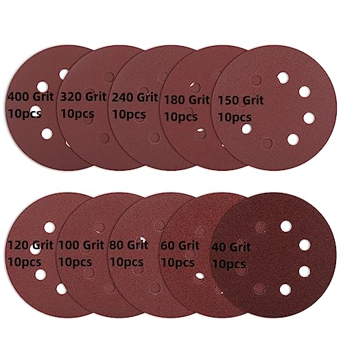 100 Stück Schleifpapier 125mm Klett, 8 Löcher Rund Schleifscheiben, Schleifblätter Set Exzenterschleifer Mischkorn für Holz Metall, je10x: P40 - P400 100 Stück Schleifpapier 125mm Klett, 8 Löcher Rund Schleifscheiben, Schleifblätter Set Exzenterschleifer Mischkorn für Holz Metall, je10x: P40 - P400 von Lauqikcat