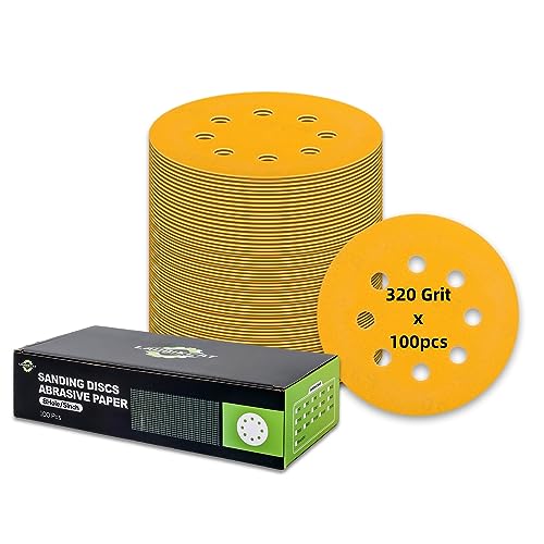 Lauqikcat Schleifpapier 125mm Klett, 8 Löcher Runde Schleifscheiben, 320 Körnung 100 Stück Schleifpads Set für Exzenterschleifer von Lauqikcat