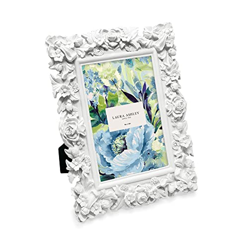 Laura Ashley Bilderrahmen aus Kunstharz, handgefertigt, mit Staffelei, für Tisch- und Wanddekoration, dekoratives Blumendesign, Fotogalerie, Kunst und mehr, 12,7 x 17,8 cm, Weiß von Laura Ashley