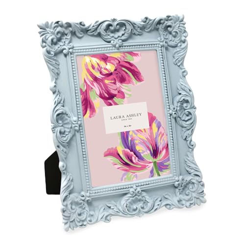 Laura Ashley Bilderrahmen aus Kunstharz, kunstvoll, handgefertigt, mit Staffelei und Haken, für Tisch- und Wanddekoration, Blumendesign, Heimdekoration, Fotogalerie, Kunst, 10 x 15 cm, Puderblau, von Laura Ashley