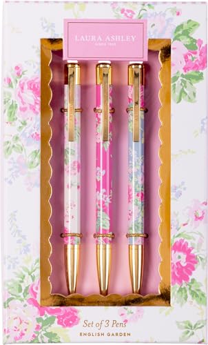 Laura Ashley English Garden Stifte Set - Elegante Kugelschreiber mit Blumenmuster & goldenen Akzenten, 3er Set in dekorativer Geschenkbox - Glatte Schreibstifte für Büro, Schule & Journaling von Laura Ashley
