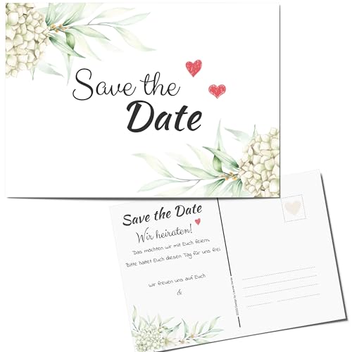 Laurea Verde 25 x Save the Date Karten für Eure Hochzeit [mit ToDo Liste] **NEUES BOHO DESIGN: HORTENSIE** | Stabile Postkarte A6 | Wir heiraten | Einladungskarte Hochzeit von Laurea Verde