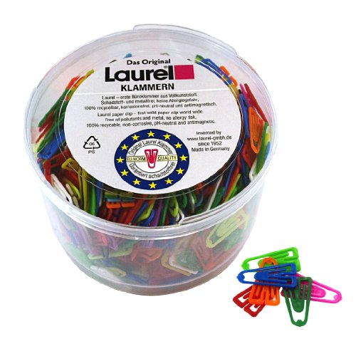 Laurel Büroklammern Plastiklips 21mm VE=1000 Stück Grund- und Leuchtfarben sortiert von Laurel