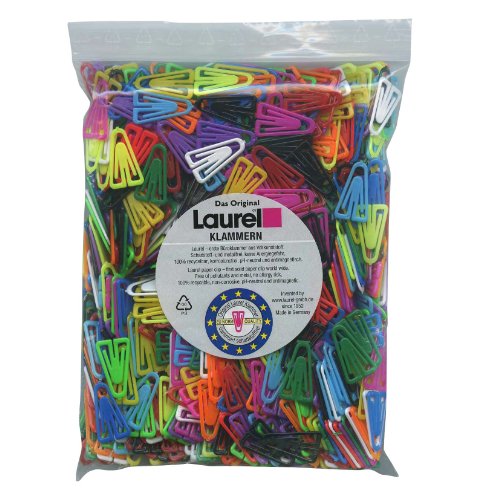 Laurel Büroklammern Plastiklips 25mm VE=1000 Stück Grund- und Leuchtfarben sortiert von Laurel
