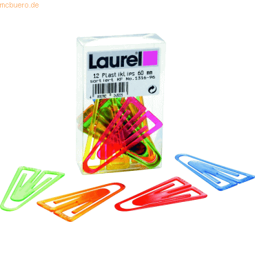 Laurel Büroklammern Plastiklips 60mm VE=10 Stück Kristallfarben sortie von Laurel