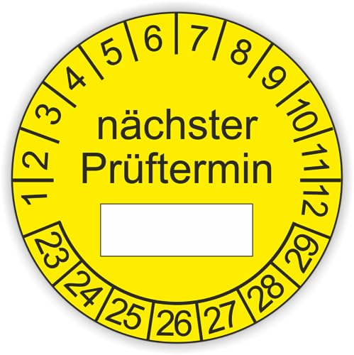 60 Stück Prüfplaketten nächster Prüftermin Ø 20mm oder 30mm Plaketten (20mm, gelb) von Lausitzwerbung