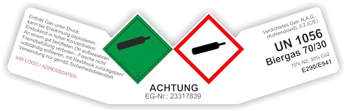 Gefahrgut Aufkleber Etikett Label Verdichtetes Gas Biergas 70/30 E290/E941 UN 1956 EG-Nr.: 2317839 Wunschadresse individuelle Adresse Logo (6) von Lausitzwerbung