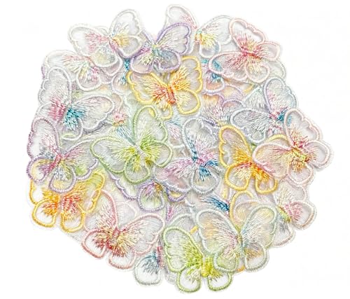 50 Stück Stickerei-Aufnäher mit Schmetterlingen, Spitze, bunt, Organza, Schmetterling, zum Aufnähen, für Hochzeitskleid, Kleidung, Nähen, Verzierung, DIY, Handwerk, Haar-Accessoires, Dekorationen 50 Stück Stickerei-Aufnäher mit Schmetterlingen, Spitze, bunt, Organza, Schmetterling, zum Aufnähen, für Hochzeitskleid, Kleidung, Nähen, Verzierung, DIY, Handwerk, Haar-Accessoires, Dekorationen von Lauthen.S