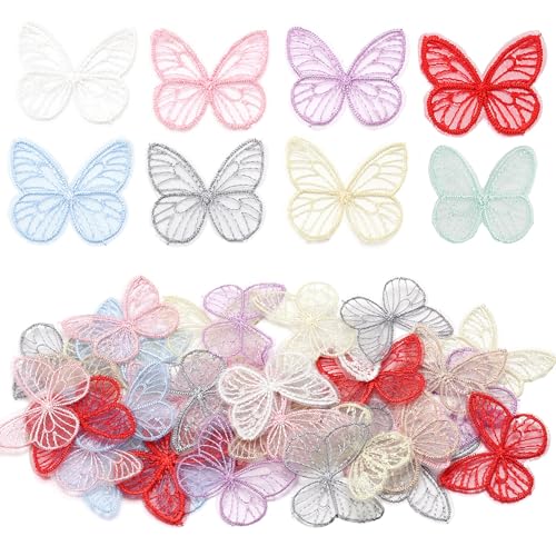 60 Stück Schmetterlings-Spitzenapplikationen, bunte Organza-Schmetterlinge zum Aufnähen, Applikation für Bastelarbeiten, Kleidung, Verzierung, Haar-Accessoires, Dekorationen (verschiedene Farben) von Lauthen.S