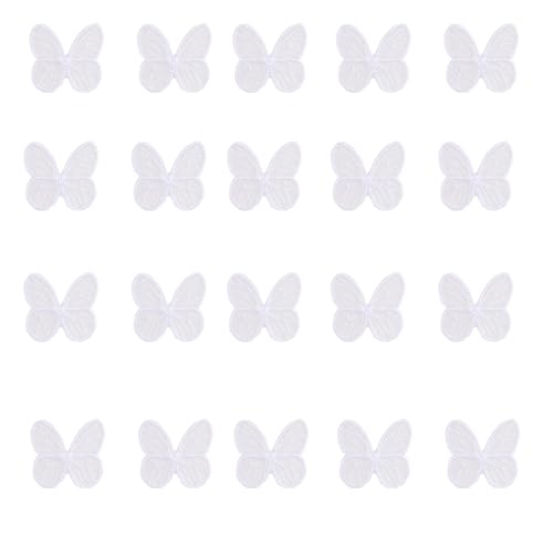 60 Stück weiße Schmetterlings-Spitzenapplikationen aus Organza, Schmetterling, zum Aufnähen, für Bastelarbeiten, Hochzeitskleid, Kleidung, Verzierung, Haar-Accessoires, Dekorationen von Lauthen.S