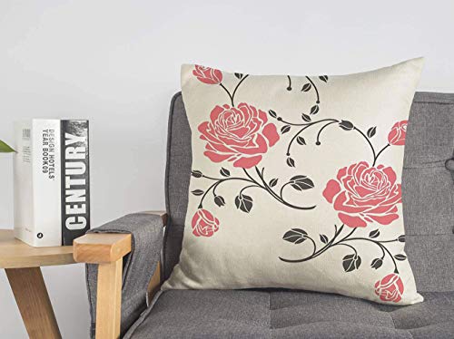 Überwurf-Kissenbezug Bloom Outline Graphic Rose Motiv Drawing Design Bud Floral Frame Style Stencil Stamp Monochrom Gemütliche Kissenbezüge 45,7 x 45,7 cm für Bett, Auto, Wohnzimmer von Lawenp