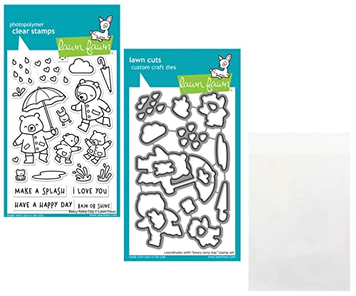 Lawn Fawn Beary Rainy Day Stempel-Set mit passenden Stanzformen (LF2774, LF2775), 10,2 x 15,2 cm, inklusive 1 x Aufbewahrungstasche, 3 Stück von Lawn Fawn