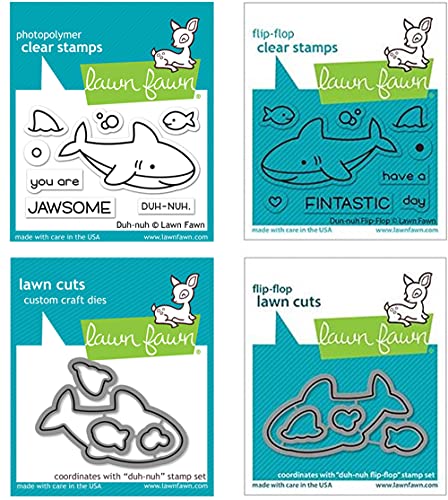 Lawn Fawn Duh-nuh Mini Sets - Shark Themed Original and Flip-Flop Stamps & Dies - 4 Items von Lawn Fawn