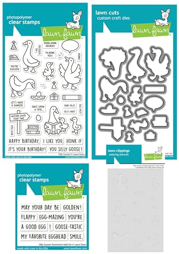 Lawn Fawn Silly Goose Stempel-Set, 10,2 x 15,2 cm, transparente Stempel, Stanzformen, Zusatzstempel, Malschablone, 4 Stück Lawn Fawn Silly Goose Stempel-Set, 10,2 x 15,2 cm, transparente Stempel, Stanzformen, Zusatzstempel, Malschablone, 4 Stück von Lawn Fawn