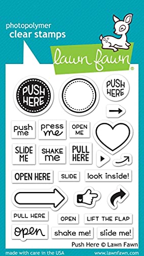 Lawn Fawn Transparente Stempel, 7,6 x 10,2 cm, - Schriftaufzug „Push Here“ (in engl. Sprache) von Lawn Fawn