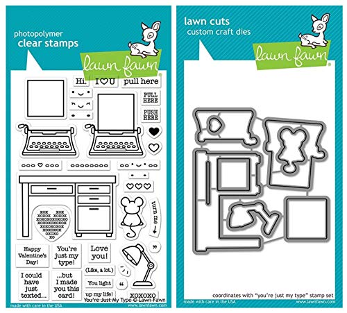 Lawn Fawn You're Just My Type 4"x6" Clear Stamp and Coordinating Custom Die Set, 2 Item Bundle (LF2165, LF2166) von Lawn Fawn