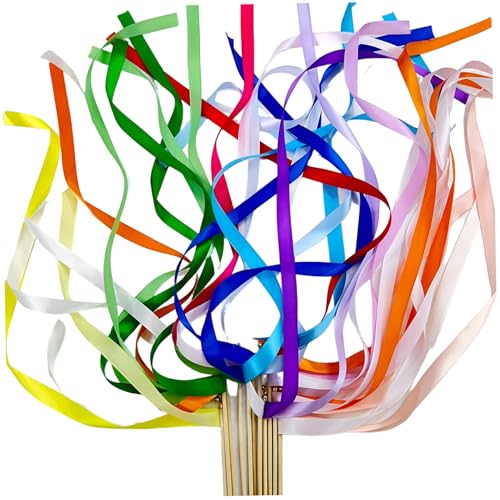 20pcs Ribbon Zauberstaber Stöcke mit goldener Glocke, chromatischer Seidenwunschstaber Fairy Stick Party Rhythmus Ribbon -Streamer für Hochzeits Schicken Sie Brautduschenparty -Foto -Requisiten von Lawnrden