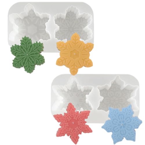 2pcs Weihnachtsilikonformen, 3D-schneeflake Kerzenformen, flexible einfache Freisetzung Guss-Epoxidharz Nicht-Stick-Silikonbeton für DIY-Kerzen, Handwerk | von Lawnrden
