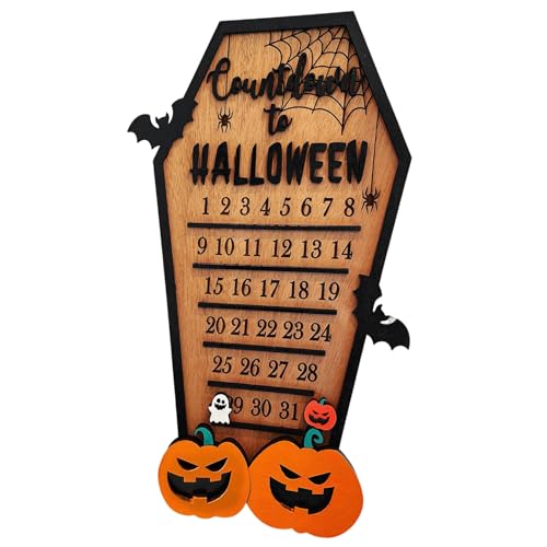 Halloween Adventskalender 2024 Sargförmiger 31-Tage-Halloween-Countdown mit beweglicher Block-Holz-Cartoon-Countdown-Kalender für Dekorationen, Geschenke von Lawnrden
