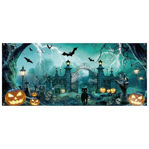 Halloween Garage Door Banner 16x7 Fuß Halloween Kulisse mit Haken und Seil, Horror Friedhof Halloween Garagentor -Abdeckung für Halloween -Foto -Hintergrund, Wandtürdekoration, Halloween -Banner Halloween Garage Door Banner 16x7 Fuß Halloween Kulisse mit Haken und Seil, Horror Friedhof Halloween Garagentor -Abdeckung für Halloween -Foto -Hintergrund, Wandtürdekoration, Halloween -Banner von Lawnrden