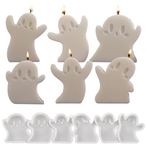 Halloween Silikonformen, 6pcs niedliche verschiedene Formen Ghost Kerzenform gruselig nicht stock wiederverwendbar für Kerzen, Wachs, Seife, Ton, Gips, Epoxidharz |.Geisterform von Lawnrden