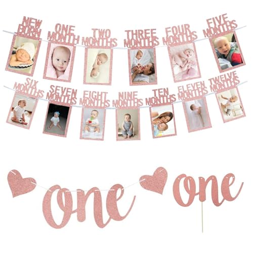 Lawnrden 1. Geburtstag Babyfoto Banner, Mädchen Neugeborene bis 12 Monate Bunting Girland mit einem Kuchen Topper Roségold für erste Geburtstagsdekorationen Lawnrden 1. Geburtstag Babyfoto Banner, Mädchen Neugeborene bis 12 Monate Bunting Girland mit einem Kuchen Topper Roségold für erste Geburtstagsdekorationen von Lawnrden