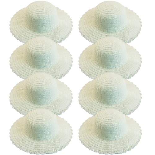 Lawnrden 8pcs Strohhut Kinder, DIY unbemaltes weißes Strohhut Kinder handgefertigte Mütze Strand Sonne Tee Party Dress -up für Bastelkurse Kunstmalerei Girl Spielzeug, Hüte von Lawnrden