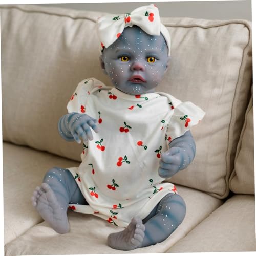 Lawnrden Realistische Babypuppe 18 Zoll Ganzkörper Girl Babypuppe mit Kirschdruck Kleidung Blaue Haut lebensechte Silikon Kinder Spielzeug | Puppen von Lawnrden