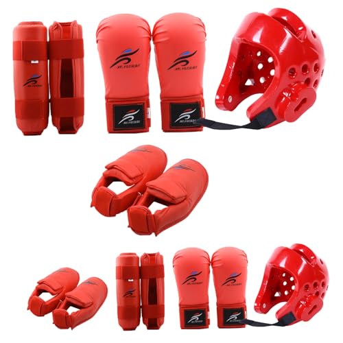 Lawnrden Sparring Gear Protective, Karate Sparring Gear Protective Polyester Taekwondo enthält 1pc Helm, 1 Paar Handschuhe und 1 Paar Beinwache, auch zum Radfahren, Kampfkunst & mehr, rot, s Lawnrden Sparring Gear Protective, Karate Sparring Gear Protective Polyester Taekwondo enthält 1pc Helm, 1 Paar Handschuhe und 1 Paar Beinwache, auch zum Radfahren, Kampfkunst & mehr, rot, s von Lawnrden