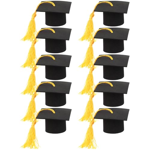 Mini -Abschlusskappen, 10pcs Abschlusskappe Cupcake Toppers, Mini Grad Cap mit gelben Quasten, Huttopper für Flaschenkuchen -Party -Dekorationen Mini -Abschlusskappen, 10pcs Abschlusskappe Cupcake Toppers, Mini Grad Cap mit gelben Quasten, Huttopper für Flaschenkuchen -Party -Dekorationen von Lawnrden