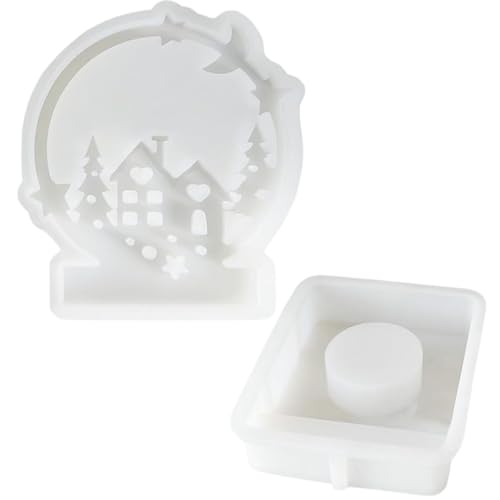 Weihnachtskerzenhalter Form 2PCs/Set Elastic Christmas House House Harzformen wiederverwendbare Silikonformen Süßes weißes Gießen für Harzhandwerk | Handwerk | Handwerk von Lawnrden