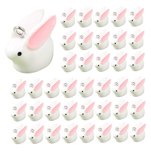 Weißer Kaninchenharz Charme Anhänger, 40 Prozent Kaninchen -Charm, Mini weißer Harz Ostern, niedlicher Tierhasen für DIY -Schmuck Herstellung von Halskettenschlüsselketten zu Accessoires Machen von Lawnrden