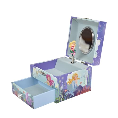 Meerjungfrau-Spieluhr für Mädchen – kleine Meerjungfrau-Schmuckschatulle mit drehbarer Figur, Aufbewahrungsschublade und schöner Träumer-Melodie | Ozean-Themen-Design, 10 x 10 x 8 cm von Laxury