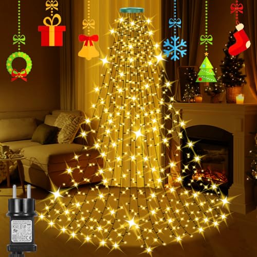 Laybasic Christbaumbeleuchtung LED Ring, 3m 480 LEDs Lichterkette Weihnachtsbaum Beleuchtung mit 8 Modi Timer, Wasserdicht LED 16 Stränge, für 220cm bis 350cm Tannenbaum, Warmweiß von Laybasic