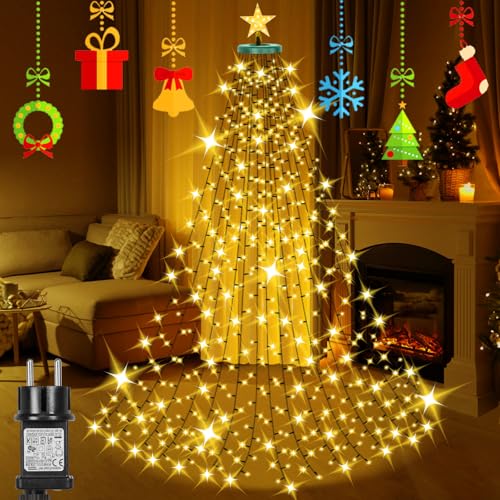 Laybasic Christbaumbeleuchtung mit Ring und Stern, 2m 410 LEDs Lichterkette Weihnachtsbaum Beleuchtung mit 8 Modi Timer, LED 16 Stränge, für 150cm bis 220cm Tannenbaum, Warmweiß von Laybasic