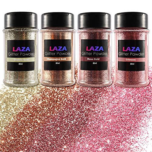 Laza Ultra Fine Glitter 4 Colors 80ml Arts and Craft Glitter Mixed Ultra Fine Powder Sequins for Resin Nail Art Epoxy Tumbler Slime Decoration Weddings Card Flowers Scrapbooking - Pink Gold von Laza
